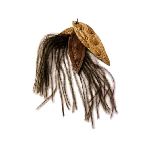 Genuine ostrich leather and feather Pendant - leaves 6-7cm / Beads for crafting