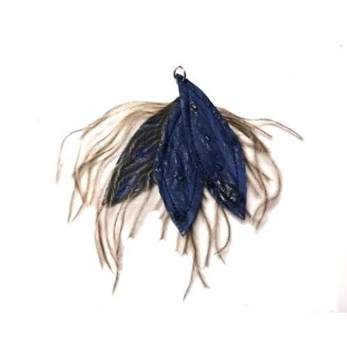 Genuine ostrich leather 6pcs leaves 9x4cm /  for crafting