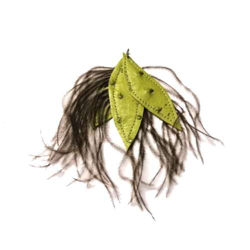 Genuine ostrich leather 6pcs leaves 9x4cm /  for crafting