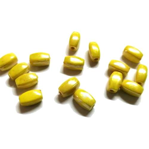Beads /Acrylic Beads - 10x5mm -  15 pcs - yellow - Ceramic Optic / Beads for crafting