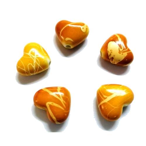 Beads /Acrylic Beads - 14mm -  5 pcs - yellow - Ceramic Optic Hearts/ Beads for crafting