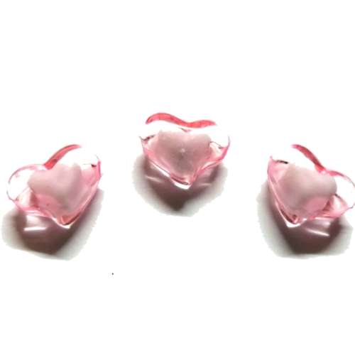 Beads /Acrylic Beads - 20mm -  3 pcs - rose Hearts with Filling/ Beads for crafting