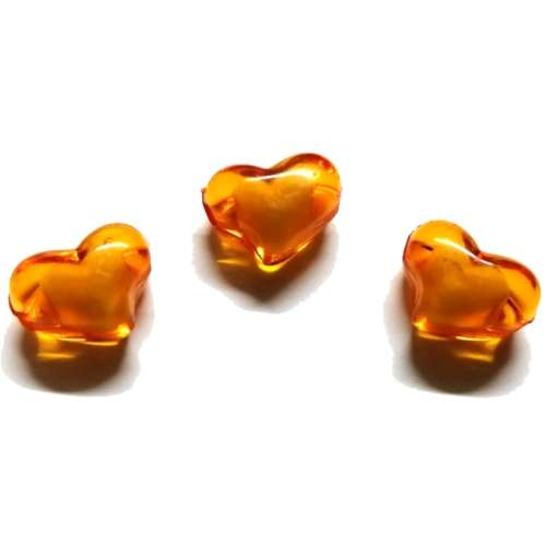 Beads /Acrylic Beads - 20mm -  3 pcs - orange Hearts with Filling/ Beads for crafting