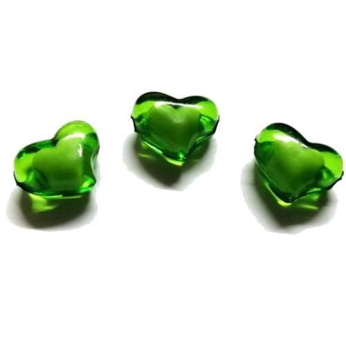 Beads /Acrylic Beads - 20mm -  3 pcs - green Hearts with Filling/ Beads for crafting