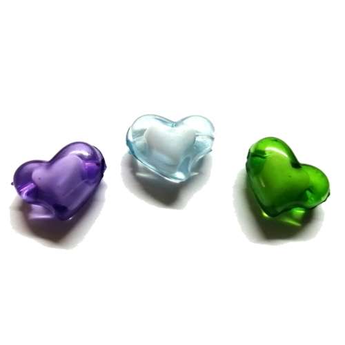 Beads /Acrylic Beads - 20mm -  3 pcs - color mix Hearts with Filling/ Beads for crafting