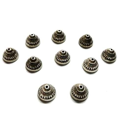 Bead Caps - 10pcs  - Silver Metal - 11mm -for jewellery crafting -