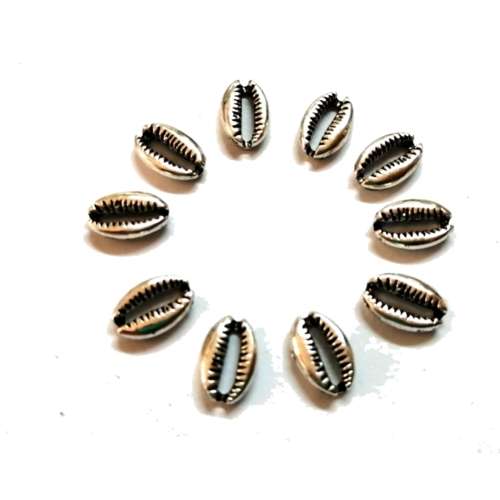Beads /Cowrie Metal Beads - 10pcs   - 12x8mm -  silver color/ Beads for crafting
