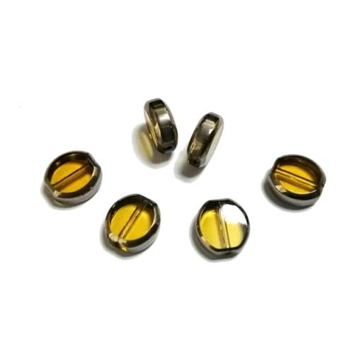 Beads / Glass Beads  - yellow green with silver edges- 6pcs  - 10mm / beads for crafting