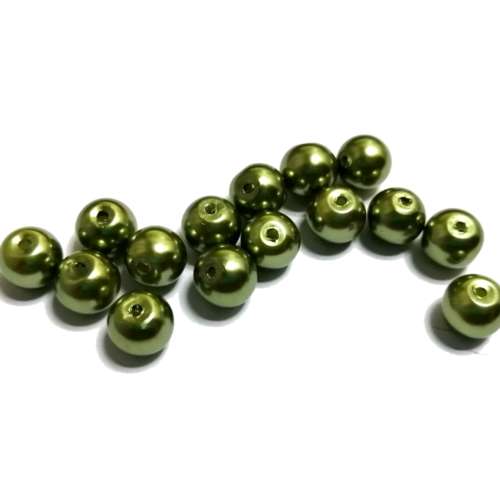 Beads / Glass Pearl Beads - 15pcs  -olive green - 8mm - beads for crafting