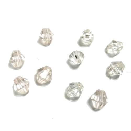 Beads / Acrylic Beads -8mm -10pcs-color less facetted bicone- crystal opt. / Beads for crafting