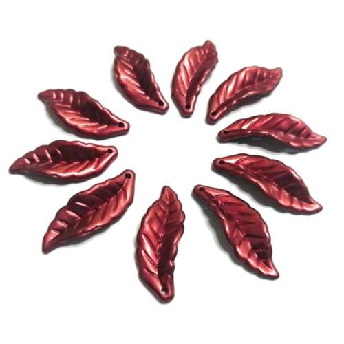 Beads / Acrylic Beads - 30mm -  10 pcs - metallic red leaves / Beads for crafting