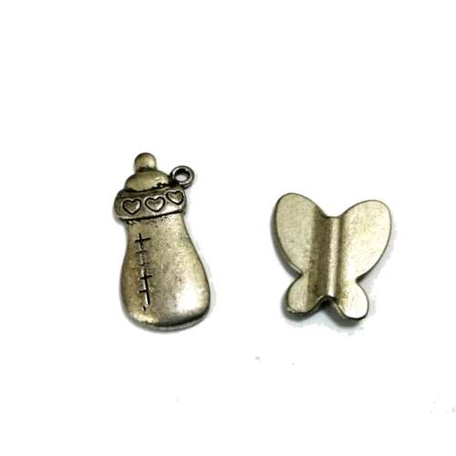 Pendants / Pendant - Metal 2pcs  30mm +20mm baby bottle + butterfly / pendants for crafting