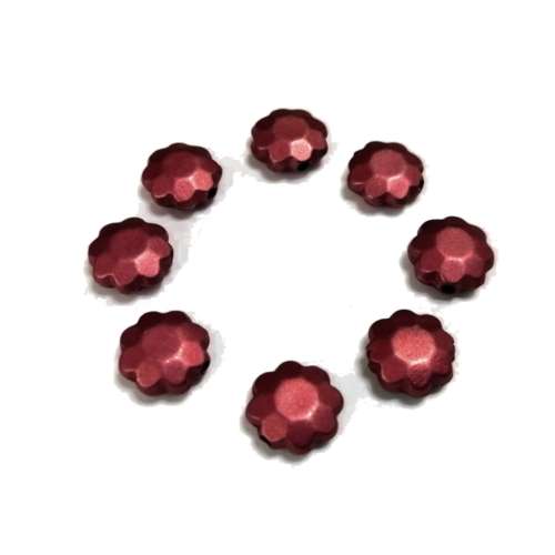 Beads / Acrylic Beads - 10mm -  8 pcs dark metallic red flower - for jewellery crafting