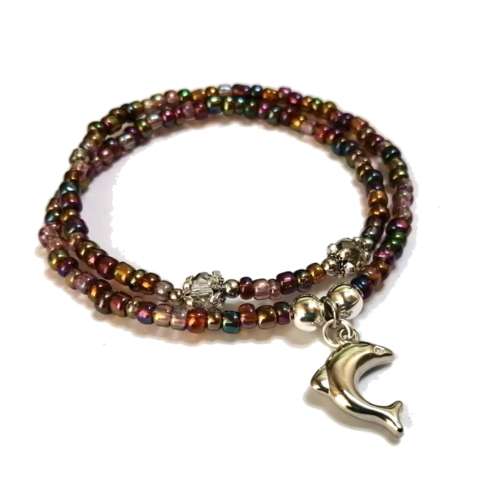 Bracelet,  dolphin Crystal - Glass Bracelet with strech elastic ( fits for any size )