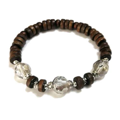 Bracelet,  Wood - Glass Bracelet with strech elastic ( fits for any size )