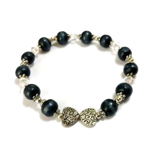 Bracelet,  Crystal - Wooden Bracelet with stretch elastic ( fits for any size )