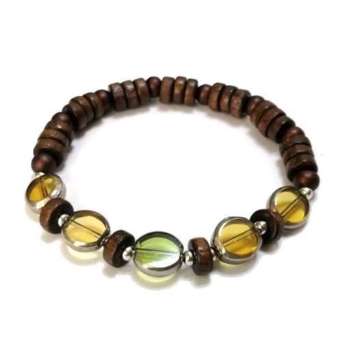 Bracelet,  Wood - Glass Bracelet with strech elastic ( fits for any size )