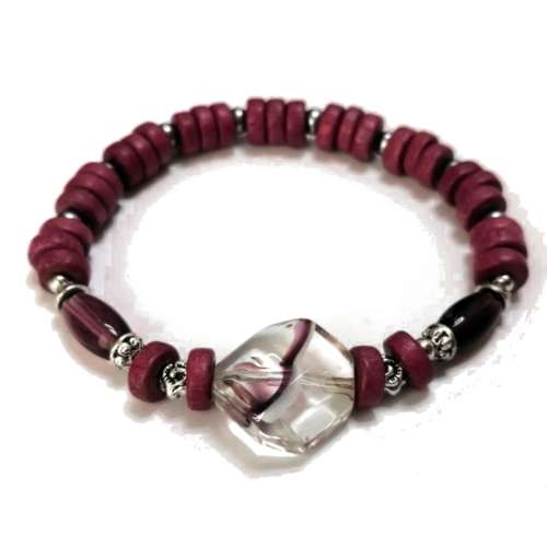 Bracelet,  Glass / Wooden Bracelet - with strech elastic ( fits for any size )
