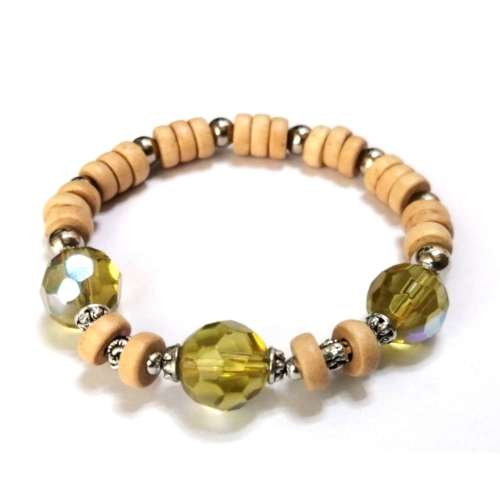 Bracelet,  Glass / Wood Bracelet - with strech elastic ( fits for any size )