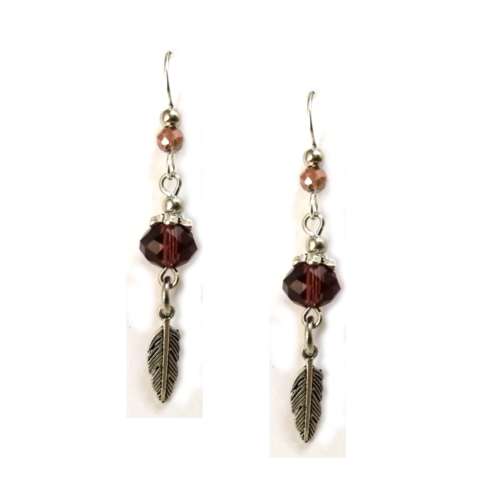 Earrings, Crystal Earrings with Feathers