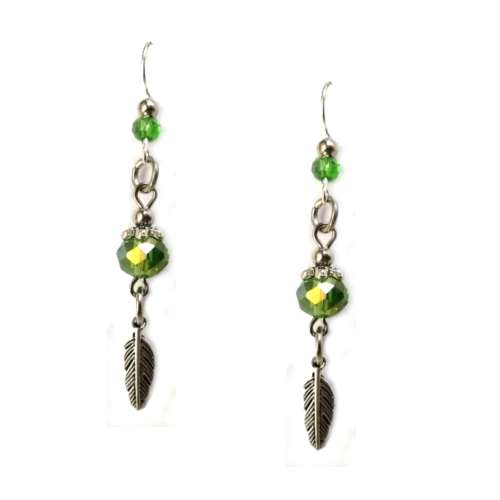 Earrings, Crystal Earrings with Feathers