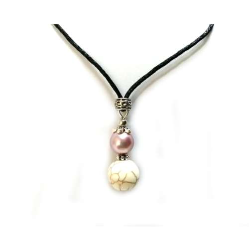 Necklace, Cultured Pearl Pendant Necklace with Howlite