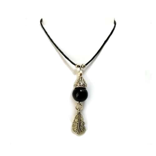 Necklace, Glass Pendant Necklace with Feather