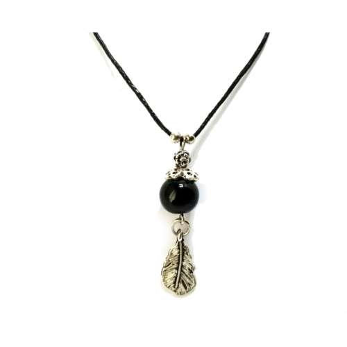 Necklace, Glass Pendant Necklace with Feather