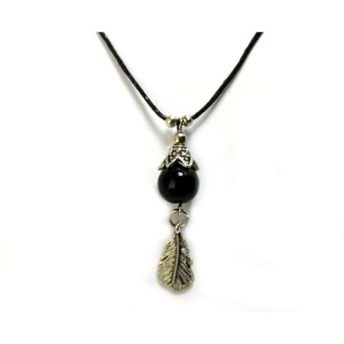 Necklace, Glass Pendant Necklace with Feather