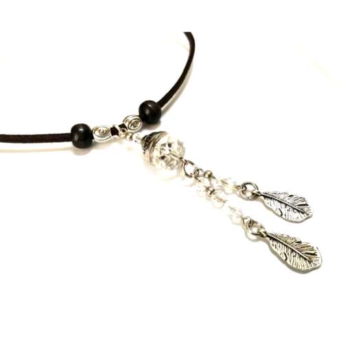 Necklace, Crystal Pendant Necklace with Feathers