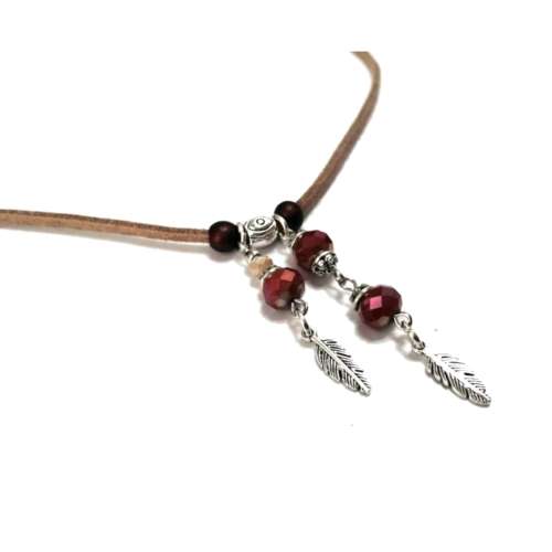 Necklace, Crystal Pendant Necklace with Feathers