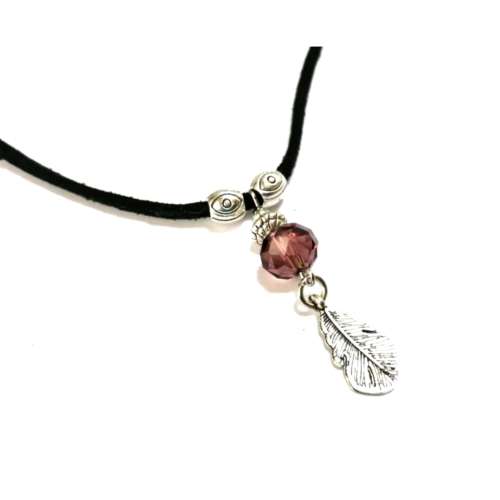 Necklace, Crystal Pendant Necklace with Feather
