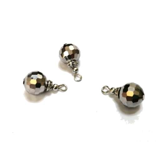 Pendants / 19mm-Charm/Pendant-1pc- Crystal Bead silver grey 10mm / Pendants for crafting
