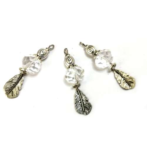 Pendants / 45mm-Pendant-1pc- Crystal Bead clear 12mm with feather / Pendants for crafting