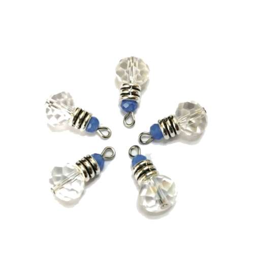 Pendant /19mm-Charm/Pendant-1pc- Crystals lolorless 10mm, blue 4mm /Pendant for crafting