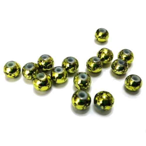 Beads / Metallic Marble Plated Glass Beads  - green- 15pcs  - 8mm balls / Beads for crafting