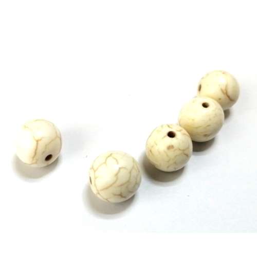 Beads / Howlite   - 12mm -ball - Stone Beads - creme - 5pcs / for crafting