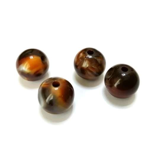 Beads / Acrylic Beads - 16mm -  4 pcs - brown marble ball / Beads for crafting