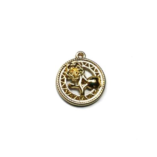 Pendants / Pendant - Gold Metal -with rose  - 1pc - 20x18mm / pendants for crafting