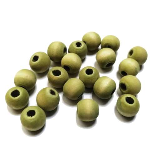 Beads / Wooden Beads - GREEN silk mat washed- 20pcs - 10mm / Beads for crafting