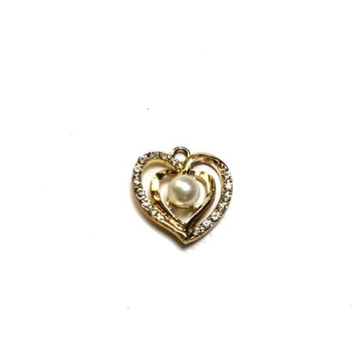 Pendants / Pearl Heart -Gold Metal Pendant - 1pc - 19x18mm- for jewellery crafting