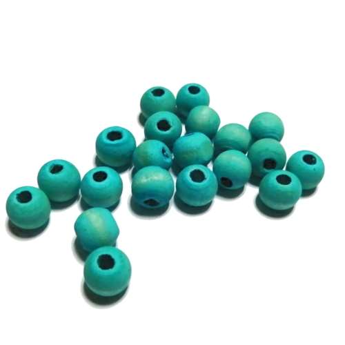 Beads / Wooden Beads - TURQUOISE silk mat washed- 20pcs - 10mm / Beads for crafting