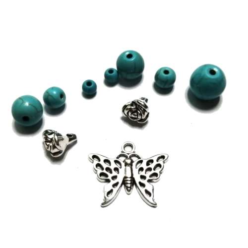 Beads / Howlite / Metal MIX with- pendant 20mm - 10pcs  - crafting set / Beads for crafting