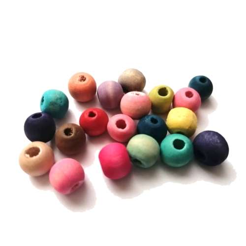 Beads / Wooden Beads - color mix- silk mat washed- 20pcs - 10mm / Beads for crafting