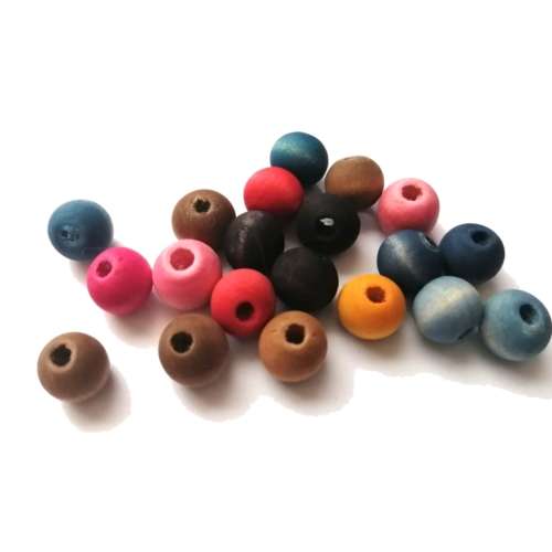 Beads / Wooden Beads - color mix- silk mat washed- 20pcs - 10mm / Beads for crafting
