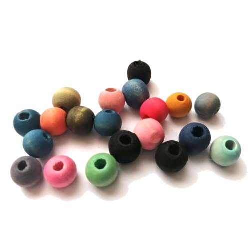 Beads / Wooden Beads - color mix- silk mat washed- 20pcs - 10mm / Beads for crafting