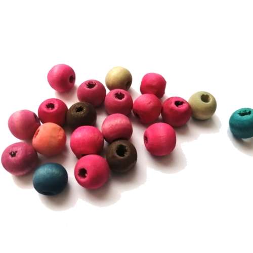 Beads / Wooden Beads - color mix- silk mat washed- 20pcs - 10mm / Beads for crafting