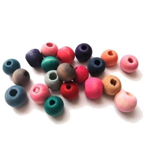 Beads / Wooden Beads - color mix- silk mat washed- 20pcs - 10mm / Beads for crafting