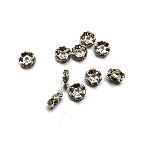 Beads - Rondells with bling stones- Metal Beads - 10pcs -7x3mm- Beads for crafting