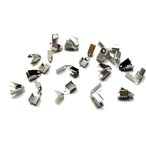Beads / Crimp End Beads, Corrugated Fold Over - 50pcs  - 4mm - Nickel / Beads for crafting